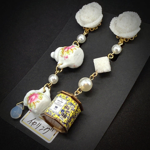 <14072>Rose sugar and tea tin earring yellow