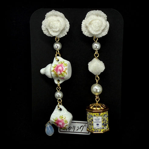 <14072>Rose sugar and tea tin earring yellow