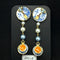 <14076>Blue plate and rose tea earrings