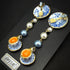 <14076>Blue plate and rose tea earrings