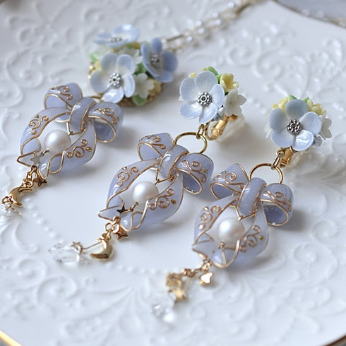 <15006>【NOMOAYA & Lala m'your】Nemophila Floral Necklace & Earrings set