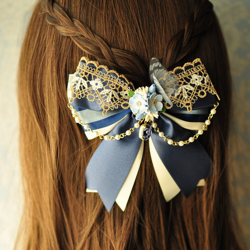 <15007>【Nemophila Rondo】 Ribbon Barrette