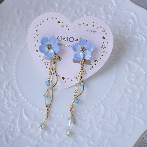 <15009>【Nemophila Rondo】 Floral Earrings