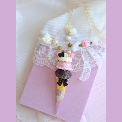 <15022>Chocolate Pink Ice Cream Necklace