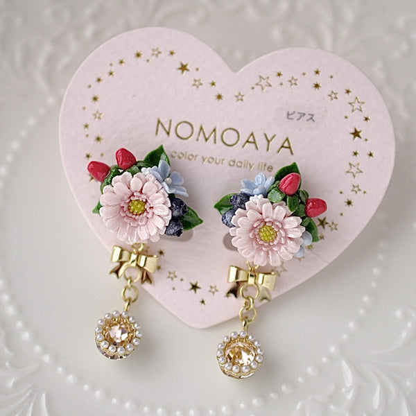<15024>【Pink Garbera Waltz】Pierced Earrings