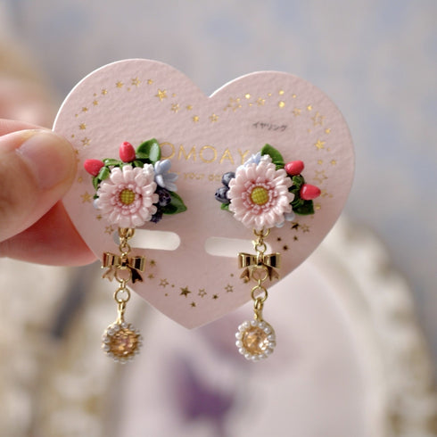 <15024>【Pink Garbera Waltz】Pierced Earrings