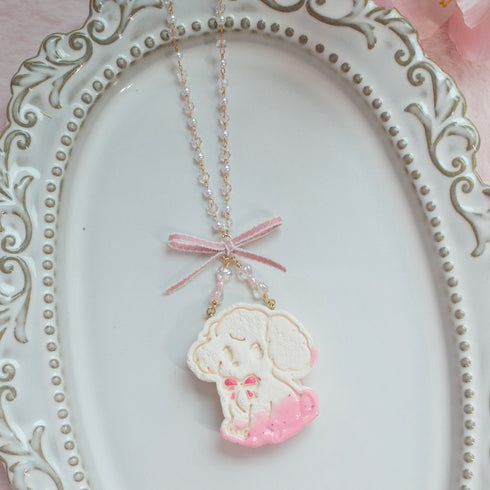 <15036>Cream Puppy Cookie Necklace