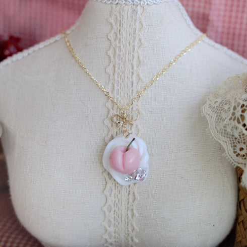 <15042>Cream Cherry Necklace Pink