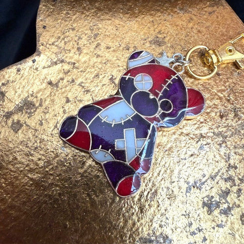 <17006>Stitched Bear Keychain (red&Purple)