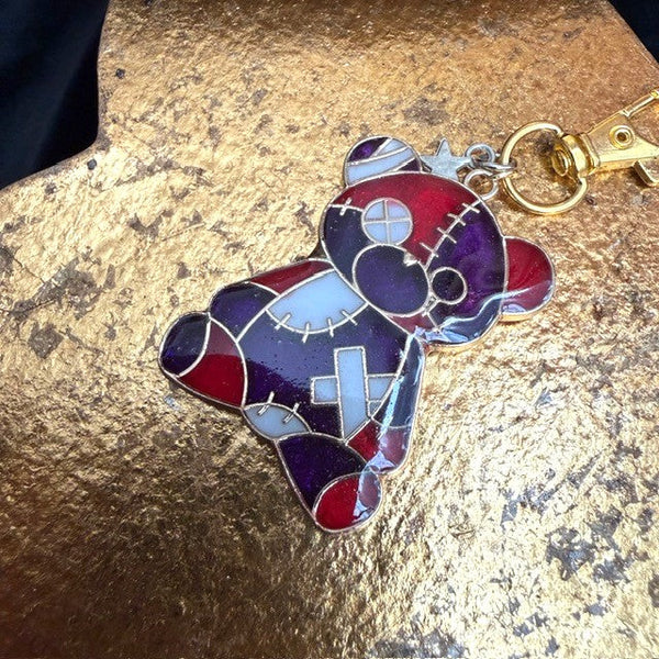 <17006>Stitched Bear Keychain (red&Purple)