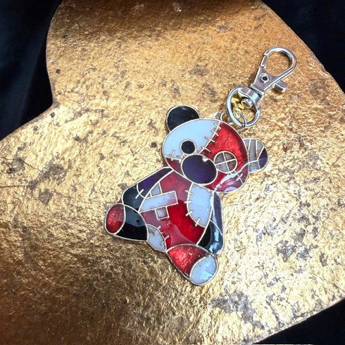 <17008>Stitched Bear Keychain (red& white)
