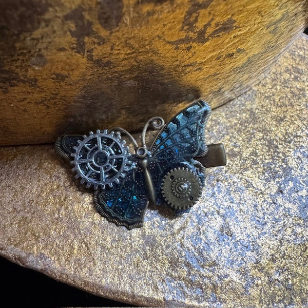 <17011>Butterfly and Gear hair clip jagged wings(blue)