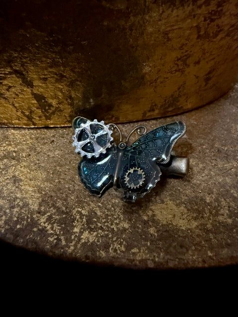 <17012>Butterfly and Gear hair clip jagged wings(skyblue)