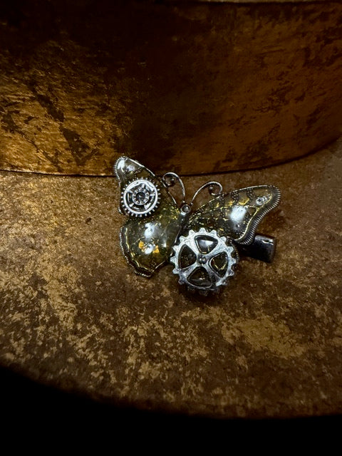 <17013>Butterfly and Gear hair clip jagged wings(yellow)