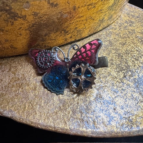 <17014>Butterfly and Gear hair clip jagged wings(Blue & Pink)