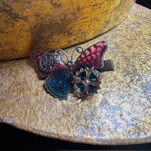 <17014>Butterfly and Gear hair clip jagged wings(Blue & Pink)