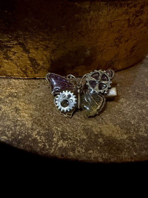 <17015>Butterfly and Gear hair clip jagged wings(Purple & Yellow)