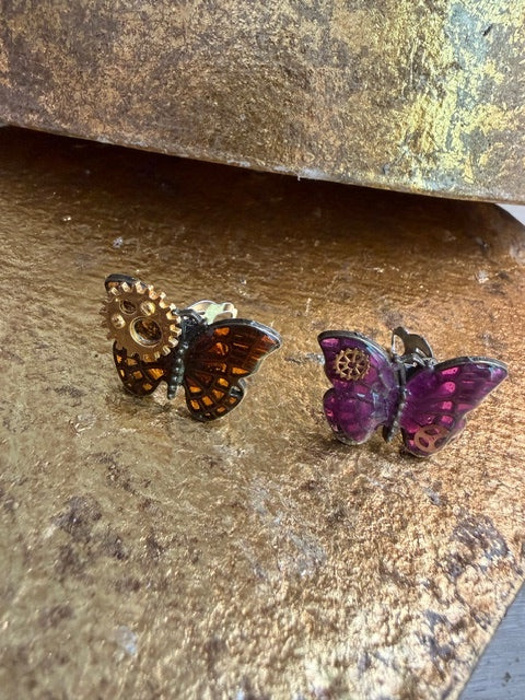 <17041>Butterfly Earrings( Orange and Pink)
