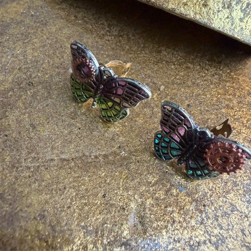 <17043>Butterfly Earrings(Purple, Yellow‑Green and Purple‑Blue)