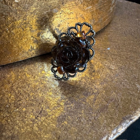 <17073>Single rose ring(brown × Yellow Glitter)