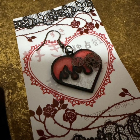 <17085>Heart & Gear Earrings(black)