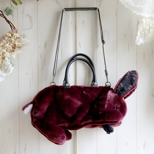 <18002>Wine Red Straight-Eared Rabbit Bag