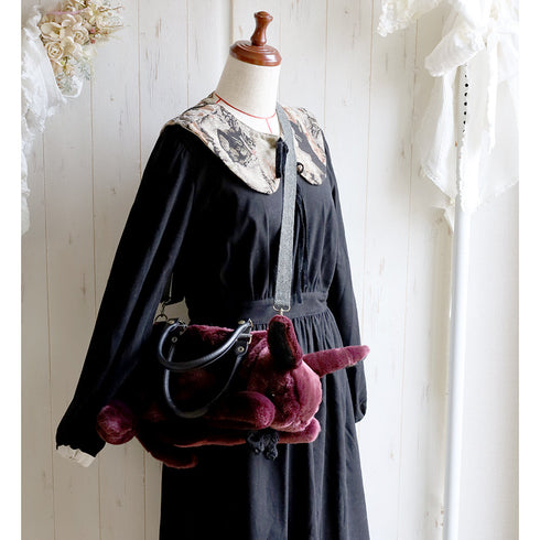 <18002>Wine Red Straight-Eared Rabbit Bag