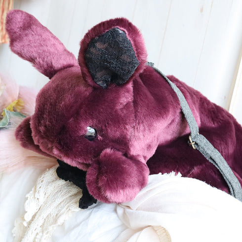 <18002>Wine Red Straight-Eared Rabbit Bag