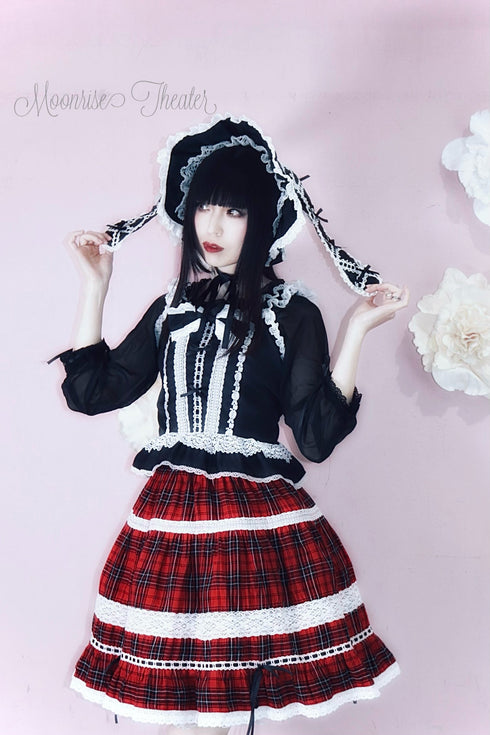 <19005>Lace-up Bunny Bonnet(Black)