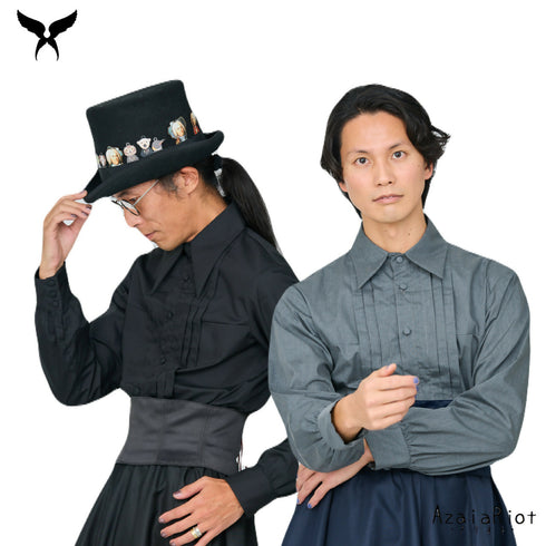 メンズシャツカラータックブラウス ブラック/オフ白/グレー(長袖)M/L/LL