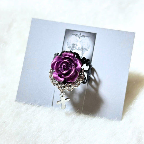 <21007>Rose ring (purple x cross)
