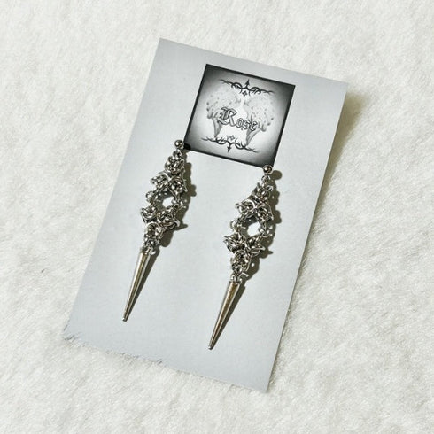 <21012>diamond-shaped chain earring (Silver color)