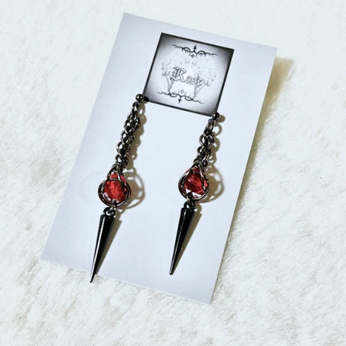 <21014>chain & Thorn earring (red)