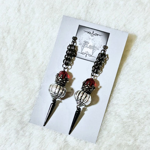 <21023>Crown lamp earring (red)