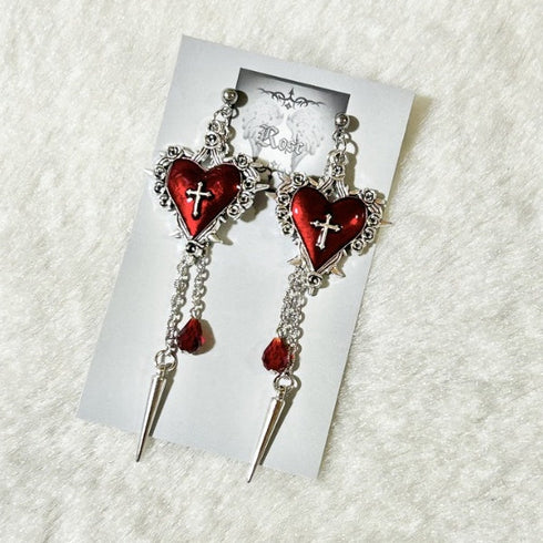 <21026>Heart charm earring (red)