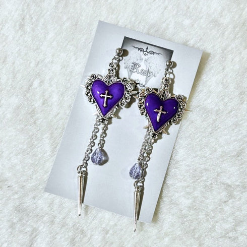 <21027>Heart charm earring (purple)