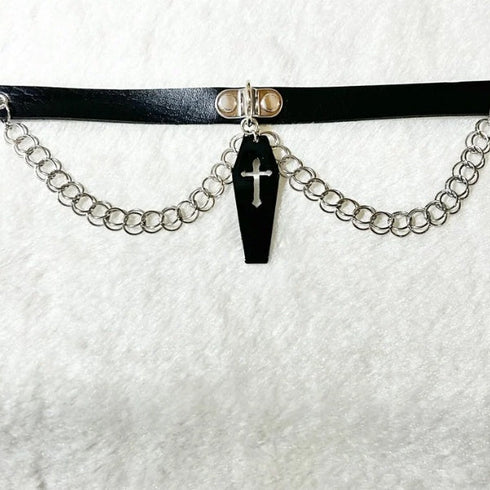 <21033>drape chain and coffin choker (silver)
