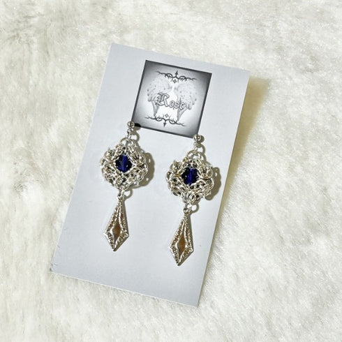 <21040>chain frame earring(silver x blue)