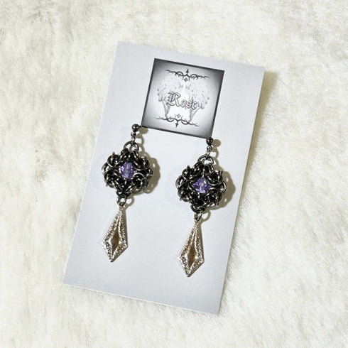 <21041>chain frame earring(black x purple)