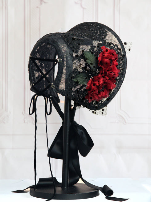 <22008>Victorian Scarlet Mourning Bonnet