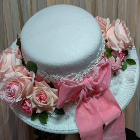 <23001>White × Pink rose Felt hat