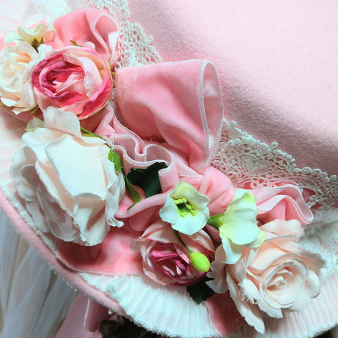 <23002>Pink rose Felt hat