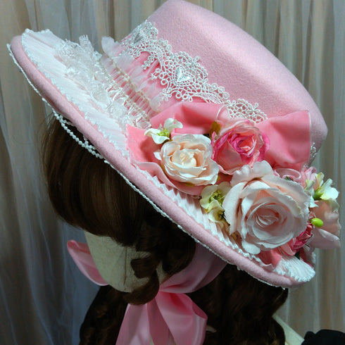 <23002>Pink rose Felt hat