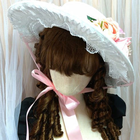 <23004>White ribbon × Pink rose Felt hat (With clip)