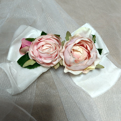 <23004>White ribbon × Pink rose Felt hat (With clip)