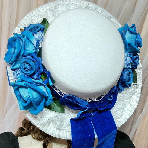 <23006>White × Blue rose Felt hat (With clip)