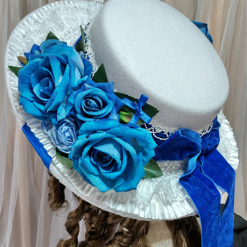 <23006>White × Blue rose Felt hat (With clip)