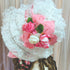 <23007>White × Pink rose Special Bonnet (With pearls)