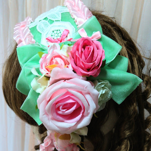 <23010>Green × Pink rose Headdress
