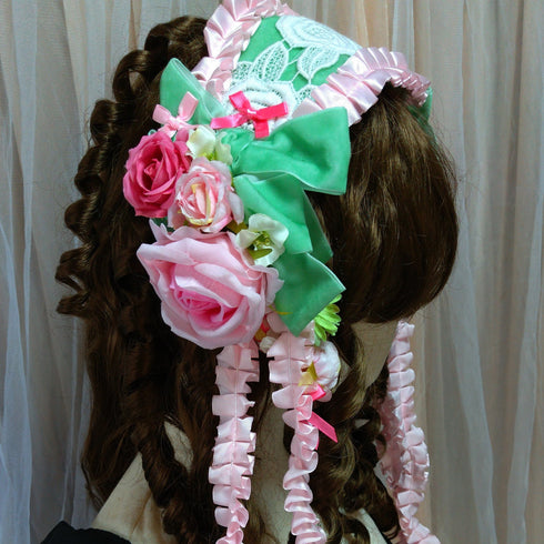 <23010>Green × Pink rose Headdress